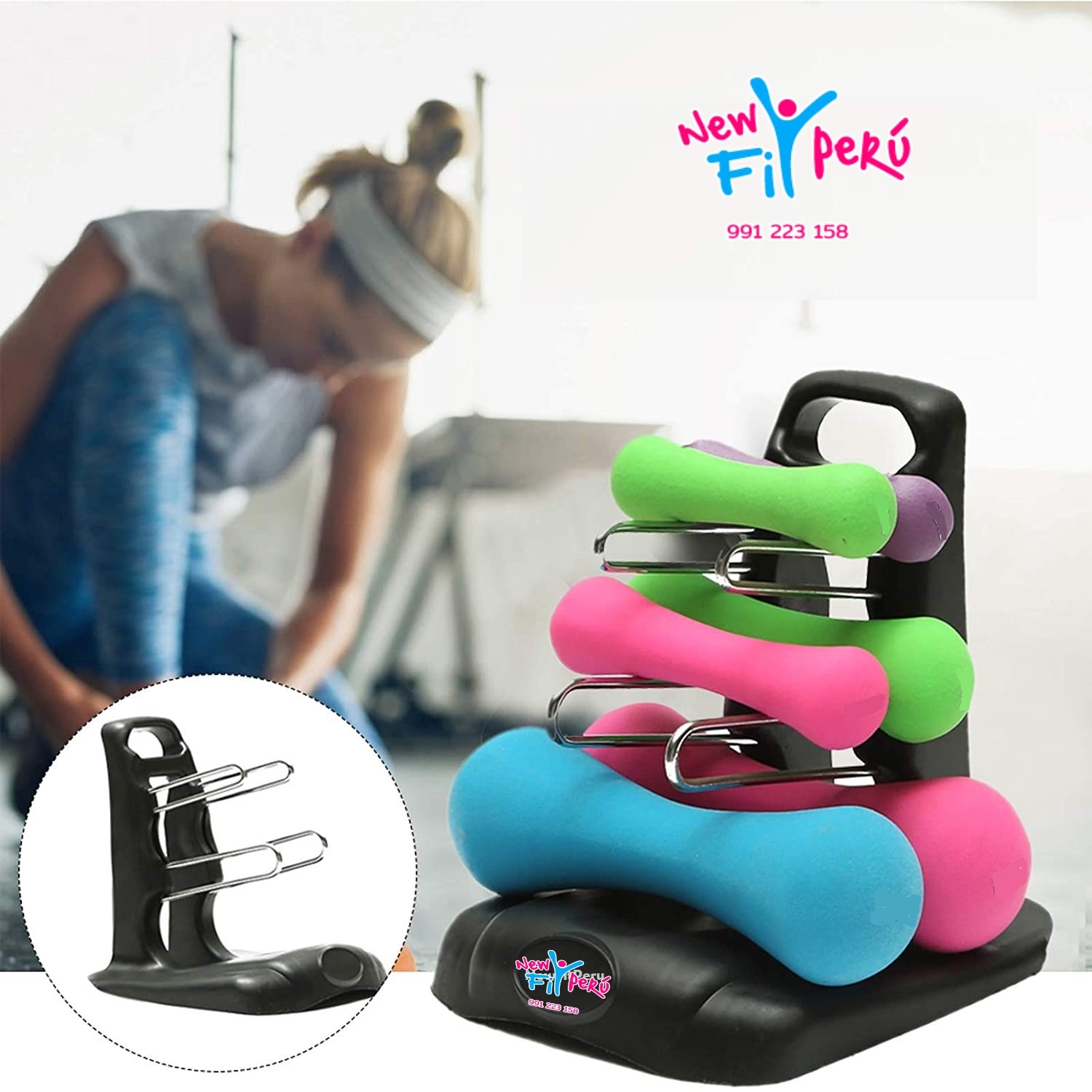 Pesas con Rack / set de 7 Kilos / NEOPRENO